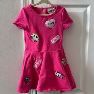Rare Editions Bright Pink Short Sleeve Patch Skater Dress (size 4)